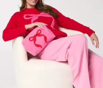 Mara Bow Zip Pouch Lg, Pink