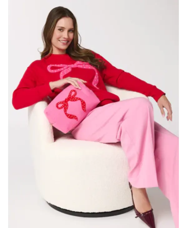 Shiraleah Mara Bow Zip Pouch Lg, Pink