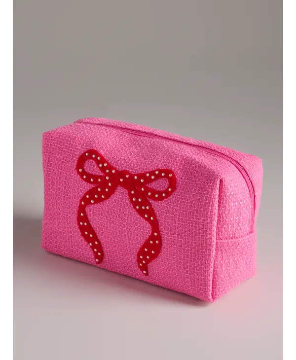 Shiraleah Mara Bow Zip Pouch Lg, Pink