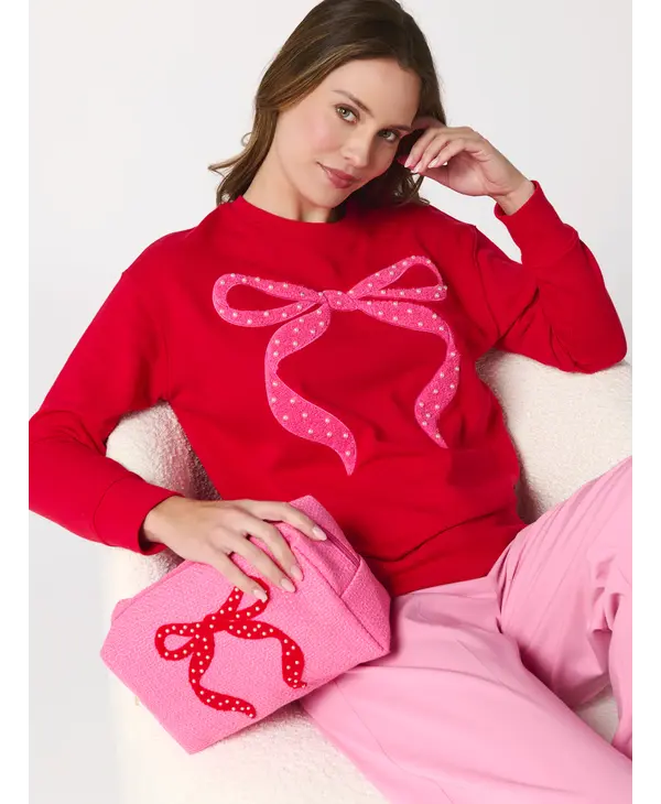 Shiraleah Mara Bow Zip Pouch Lg, Pink