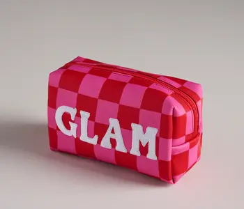 Cara Checkered "Glam" Zip Pouch, Pink