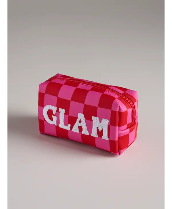 Shiraleah Cara Checkered "Glam" Zip Pouch, Pink