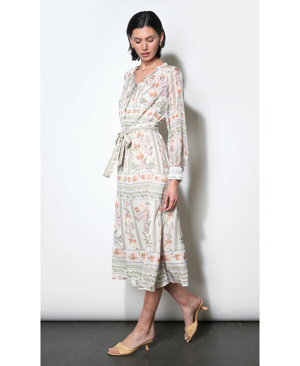 Greylin Reese Flowy Scarf Print Midi Dress w/Tie Belt