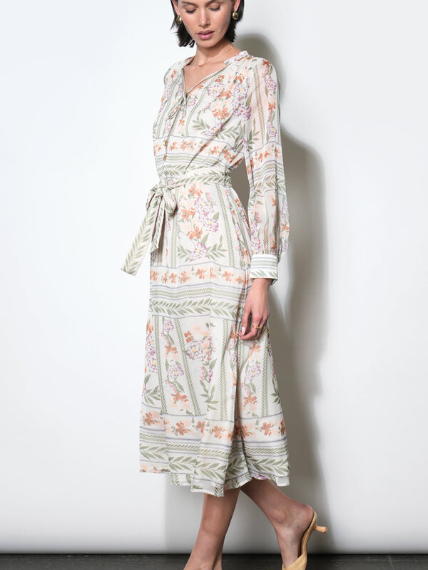Greylin Reese Flowy Scarf Print Midi Dress w/Tie Belt
