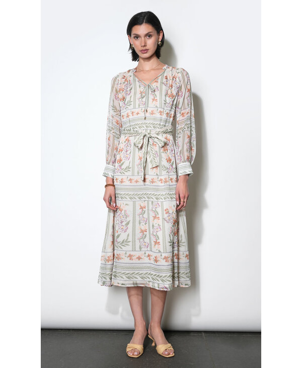 Greylin Reese Flowy Scarf Print Midi Dress w/Tie Belt