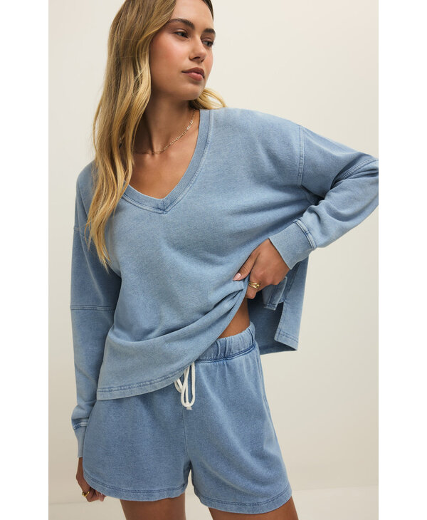 Z Supply Delphine Knit Denim Sweatshirt
