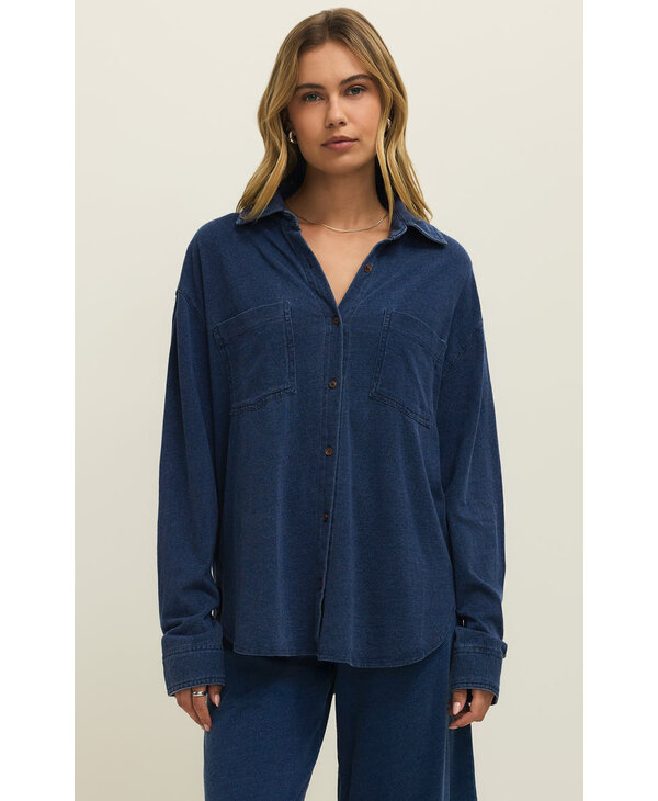 Z Supply Reese Jersey Denim Button Up