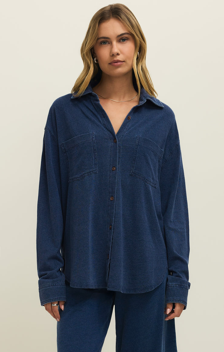 Z Supply Reese Jersey Denim Button Up
