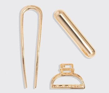 Mini Metal French Hair Pin & Clips 3pc Set - Gold