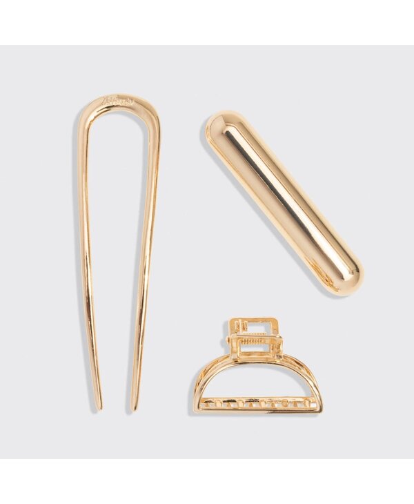 KITSCH Mini Metal French Hair Pin & Clips 3pc Set - Gold