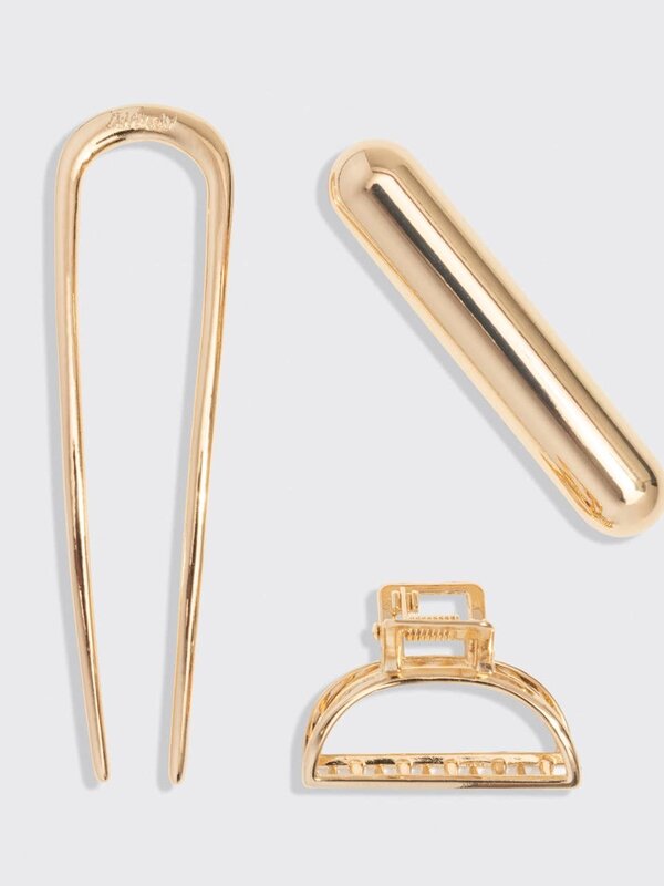 KITSCH Mini Metal French Hair Pin & Clips 3pc Set - Gold
