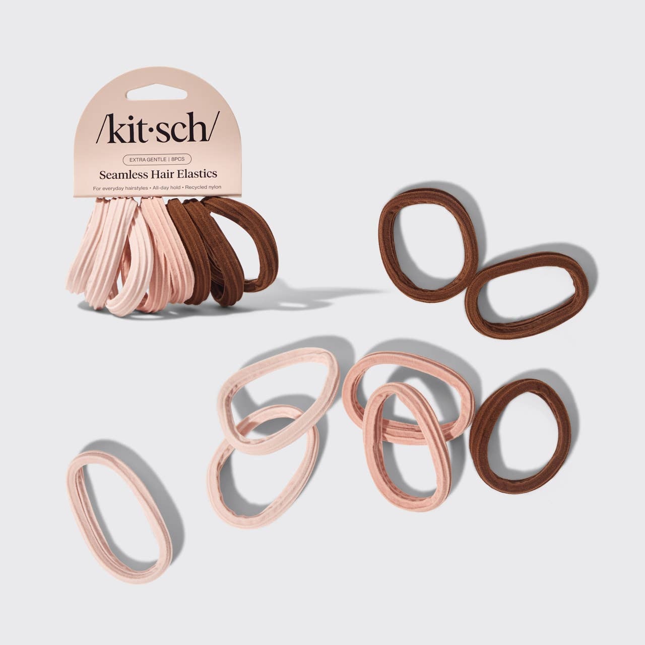 KITSCH Seamless Hair Elastics 8pc Set- Rosewood