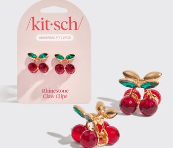 Mini Rhinestone Claw Clips 2pc Set - Cherry