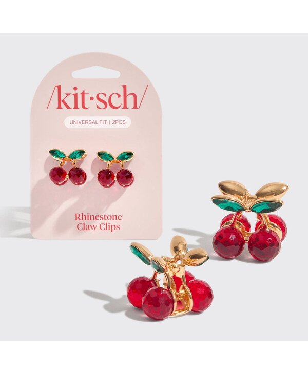 KITSCH Mini Rhinestone Claw Clips 2pc Set - Cherry