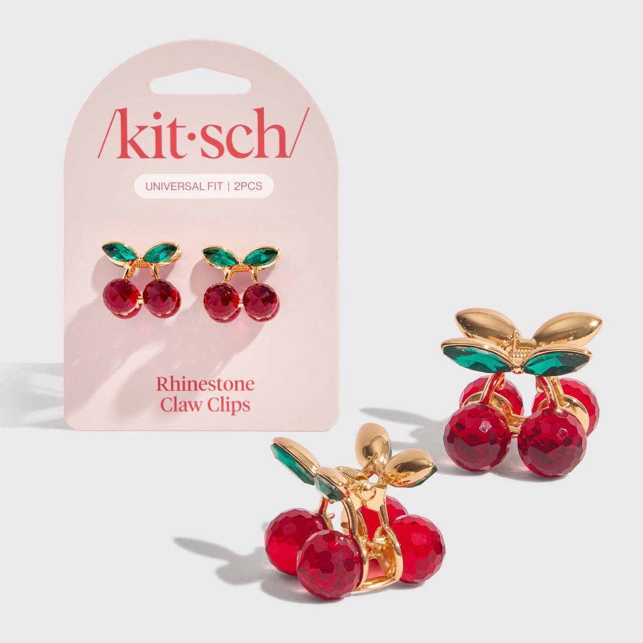KITSCH Mini Rhinestone Claw Clips 2pc Set - Cherry