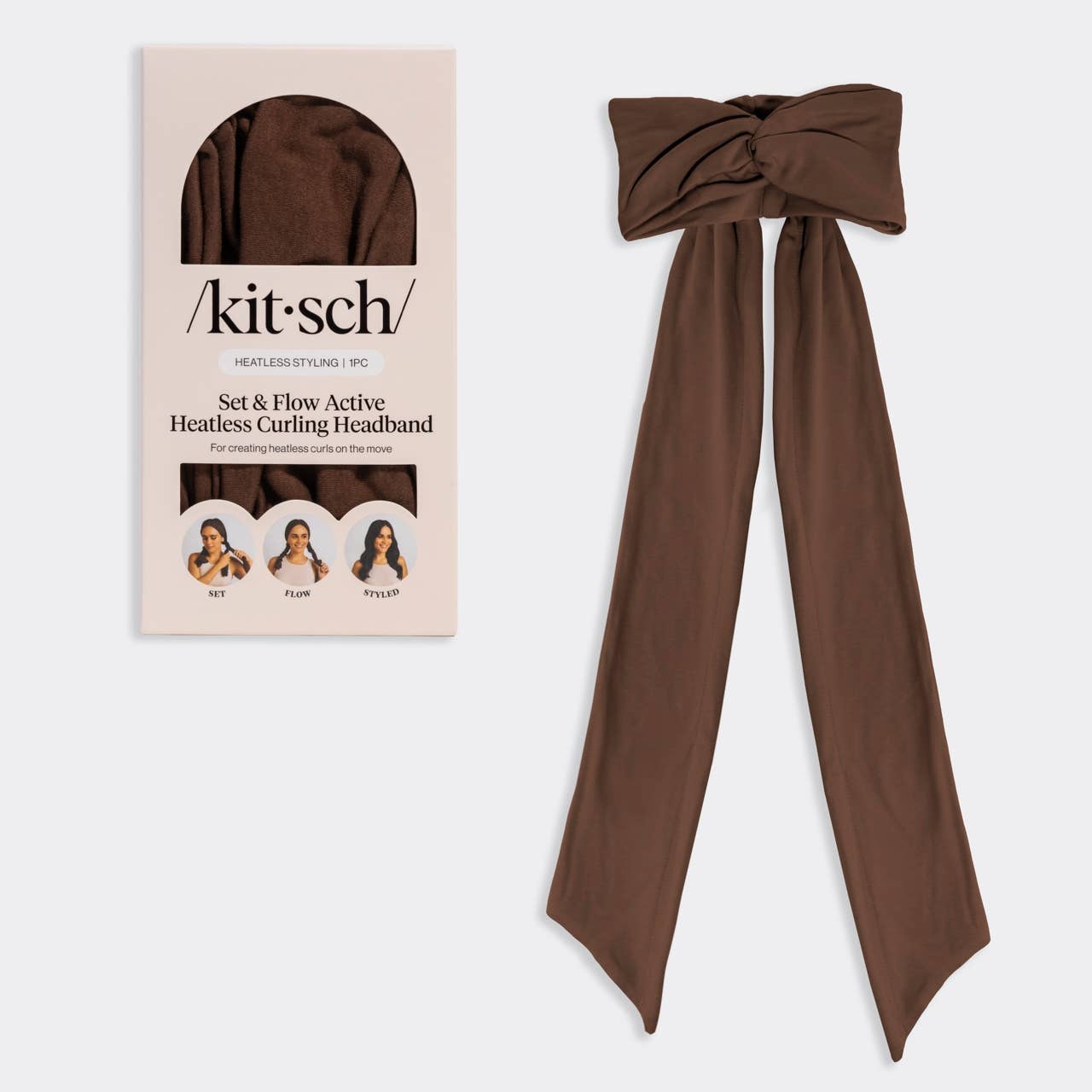 KITSCH Set & Flow Heatless Curling Headband - Chocolate Brown