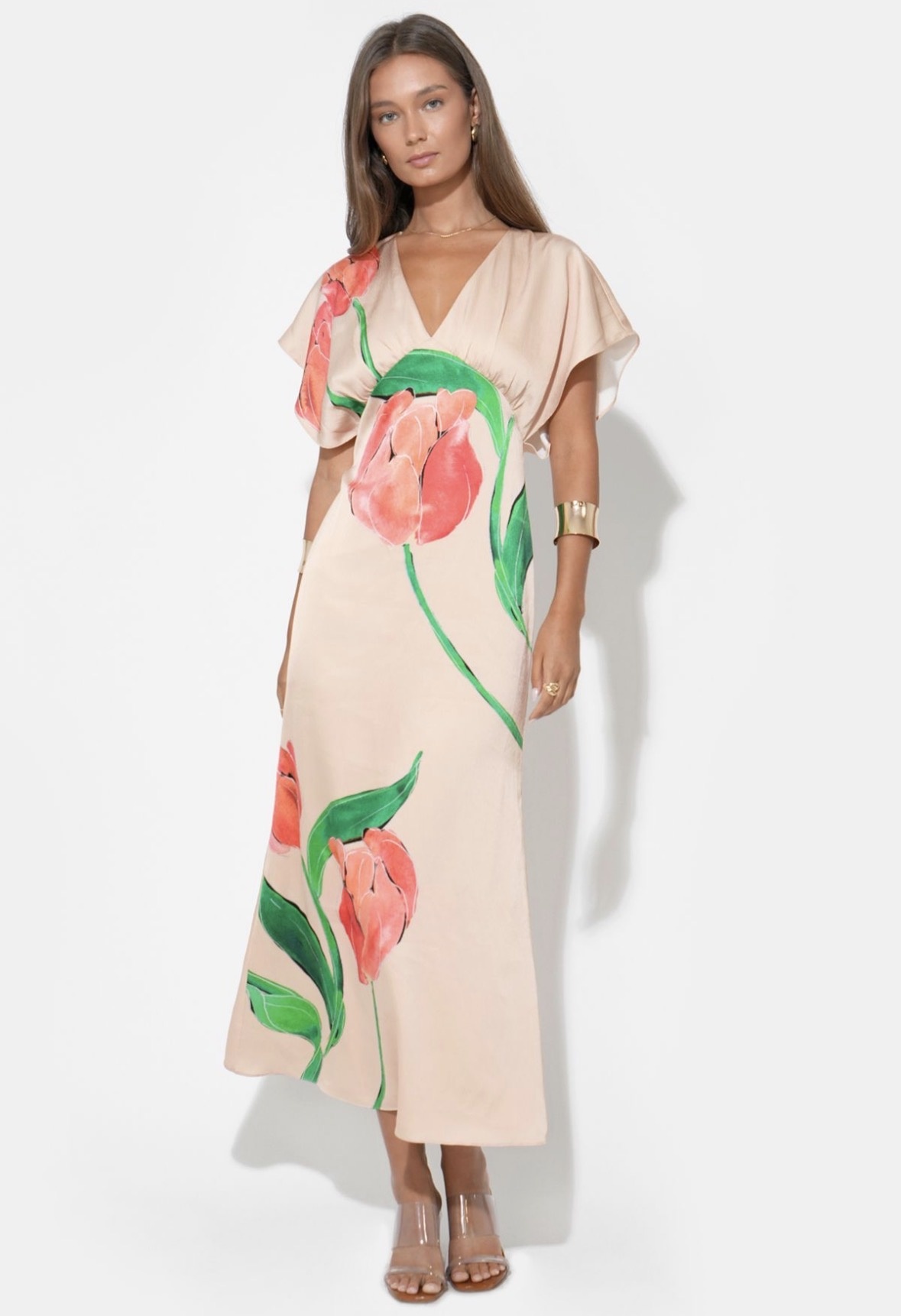 adelyn rae Madelyn Flutter Sleeve Midi Dress
