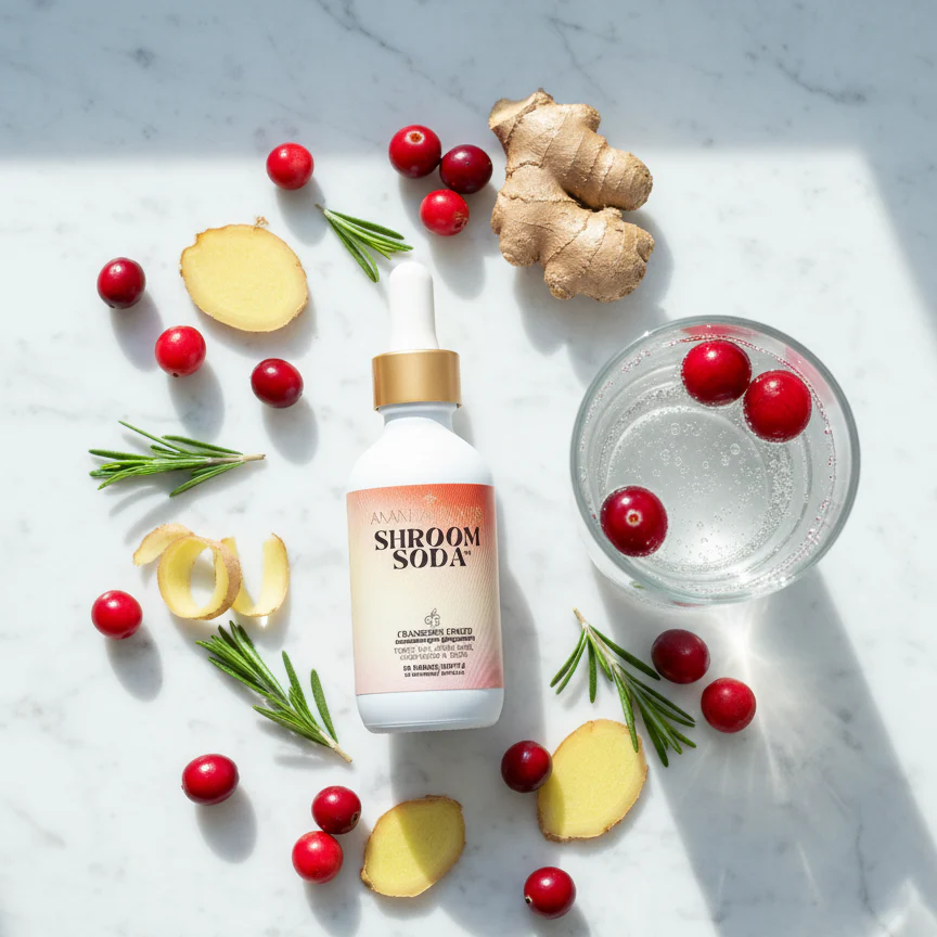 Ananda Elixirs Shroom Soda, Cranberry Ginger