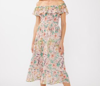 Floral Dust Off Shoulder Midi Dress