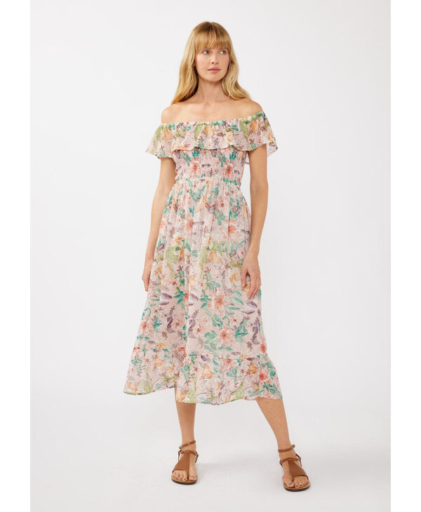 LOVESTITCH Floral Dust Off Shoulder Midi Dress