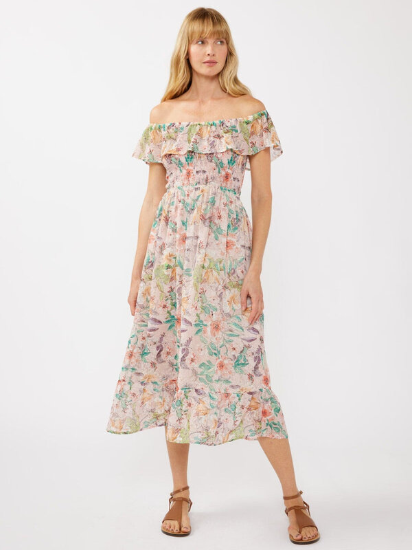 LOVESTITCH Floral Dust Off Shoulder Midi Dress