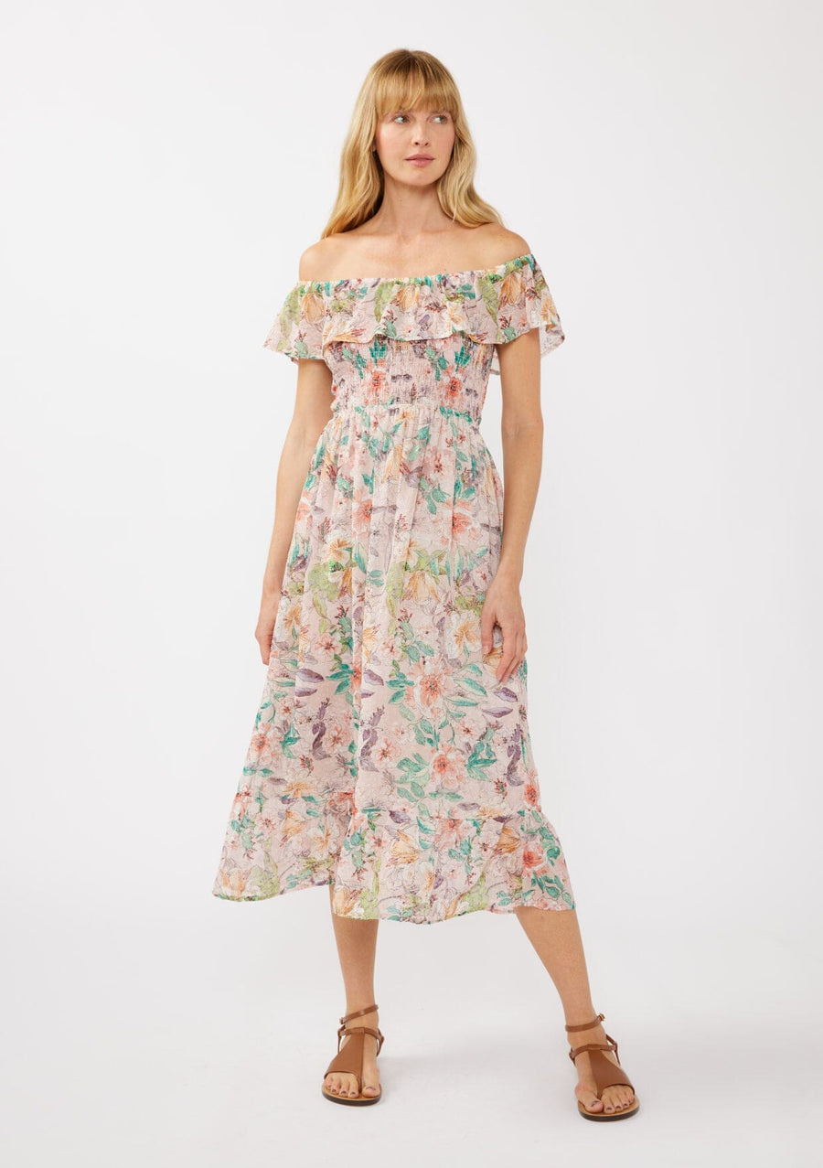 LOVESTITCH Floral Dust Off Shoulder Midi Dress