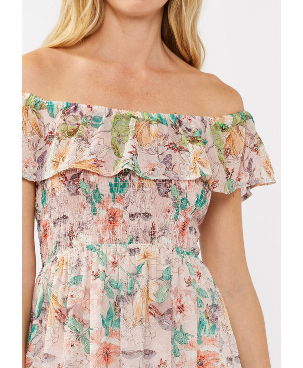 LOVESTITCH Floral Dust Off Shoulder Midi Dress