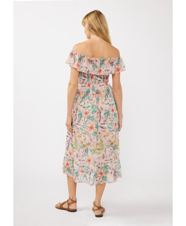 LOVESTITCH Floral Dust Off Shoulder Midi Dress