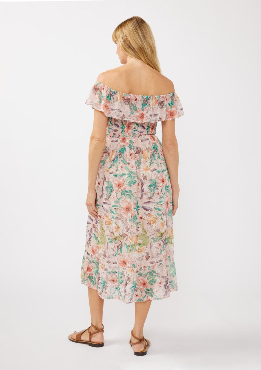 LOVESTITCH Floral Dust Off Shoulder Midi Dress