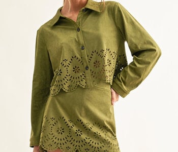 Lucia Eyelet Faux Suede Shirt