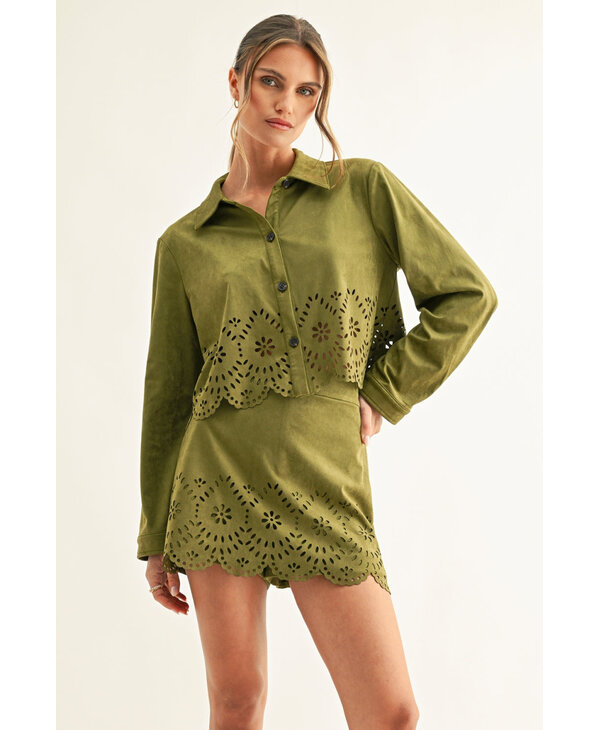 adelyn rae Lucia Eyelet Faux Suede Shirt