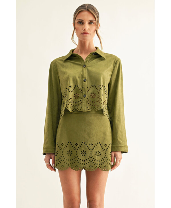 adelyn rae Lucia Eyelet Faux Suede Shirt