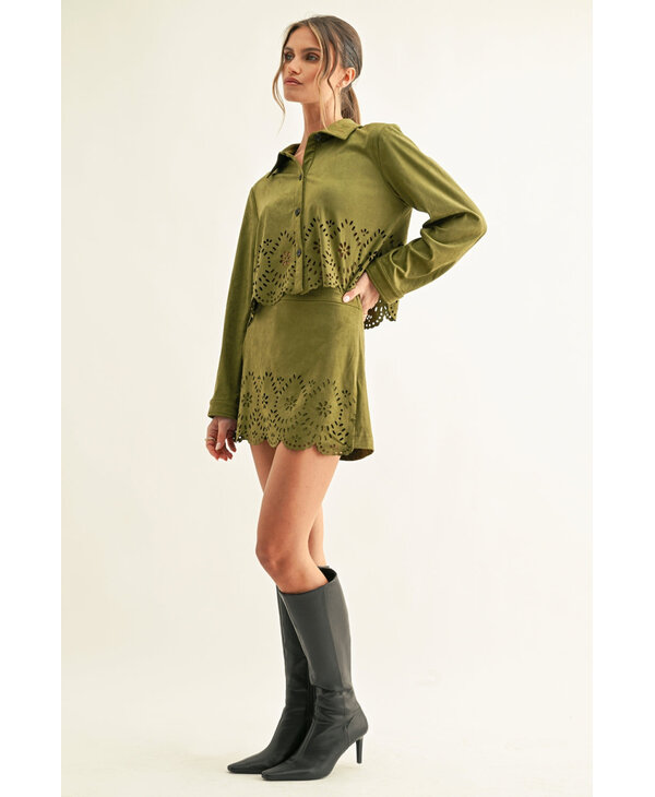 adelyn rae Lucia Eyelet Faux Suede Shirt