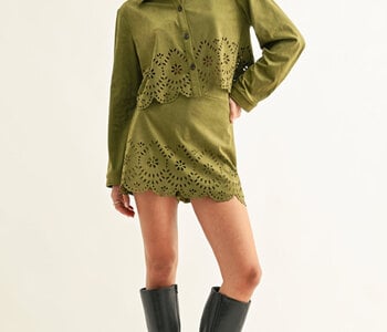 Davi Eyelet Faux Suede Skort