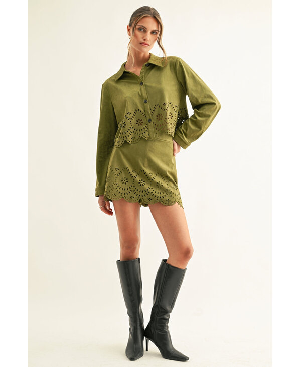 adelyn rae Davi Eyelet Faux Suede Skort