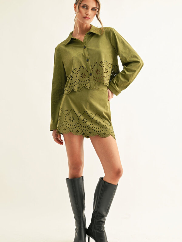 adelyn rae Davi Eyelet Faux Suede Skort