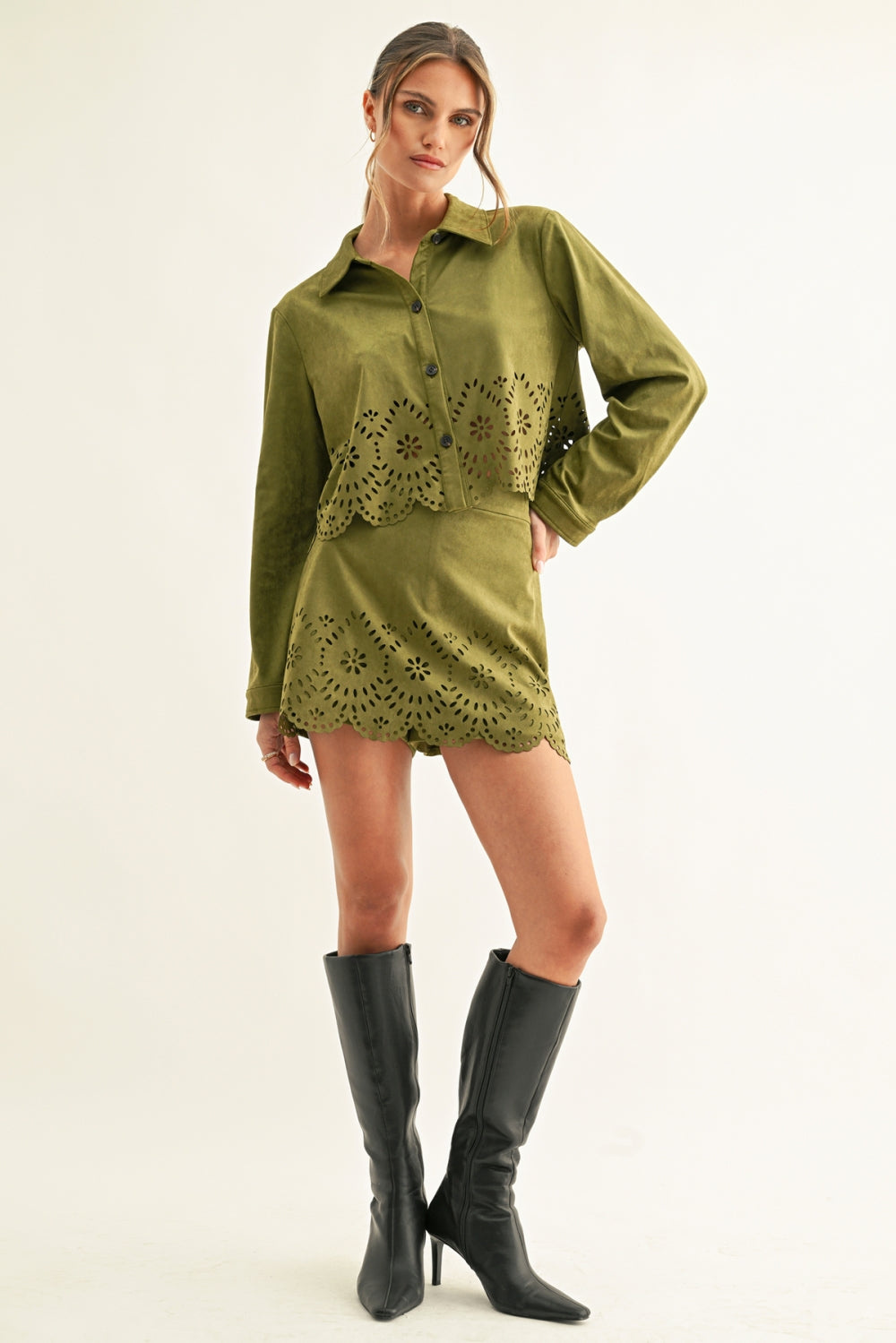 adelyn rae Davi Eyelet Faux Suede Skort