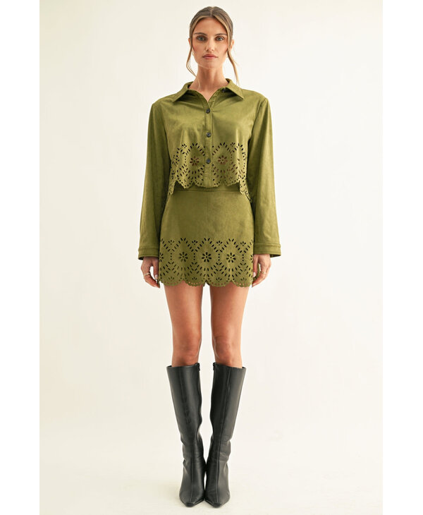 adelyn rae Davi Eyelet Faux Suede Skort