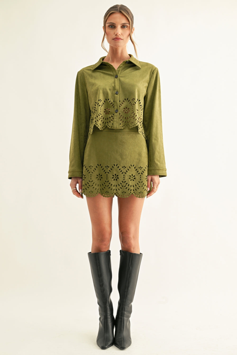 adelyn rae Davi Eyelet Faux Suede Skort