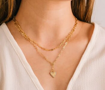 Verona Pave Heart Layered Necklace - Gold