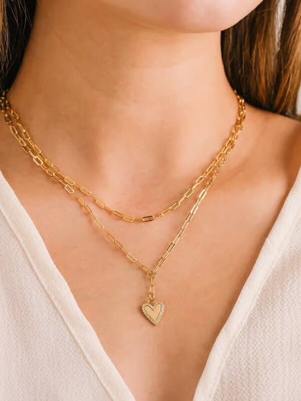 Lovers Tempo Verona Pave Heart Layered Necklace - Gold
