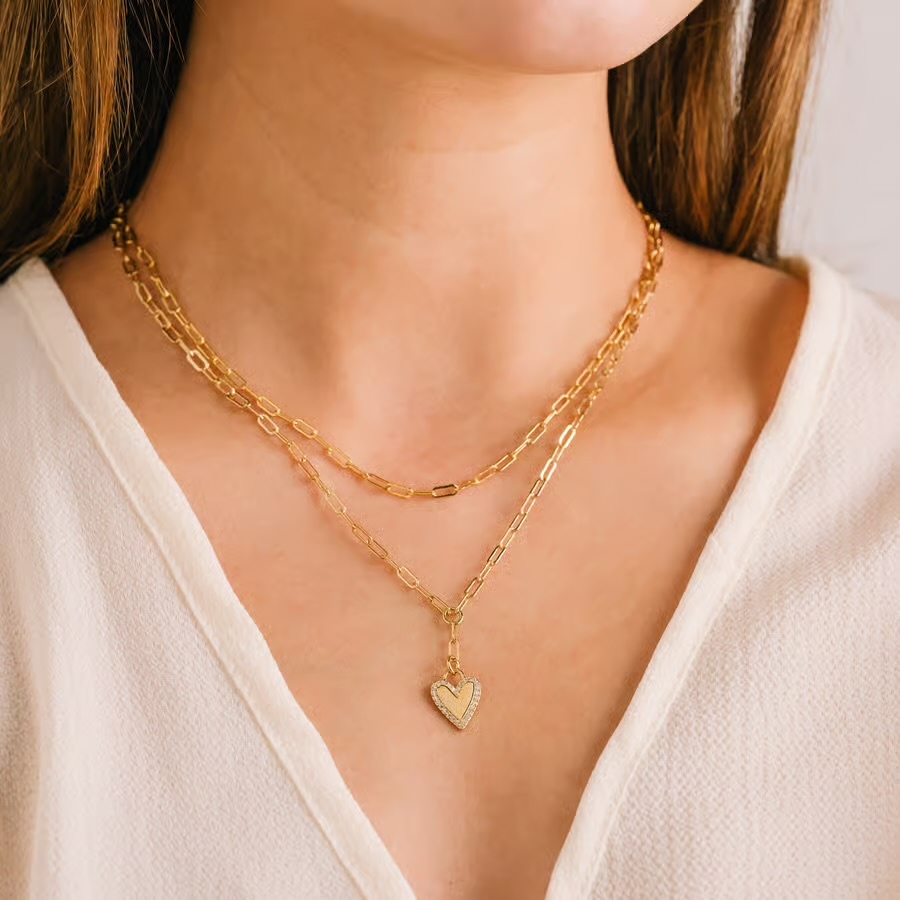Lovers Tempo Verona Pave Heart Layered Necklace - Gold