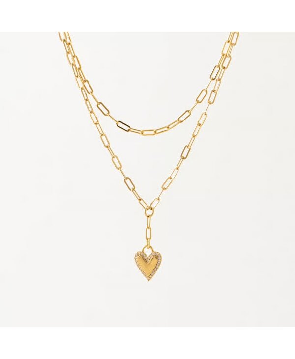 Lovers Tempo Verona Pave Heart Layered Necklace - Gold