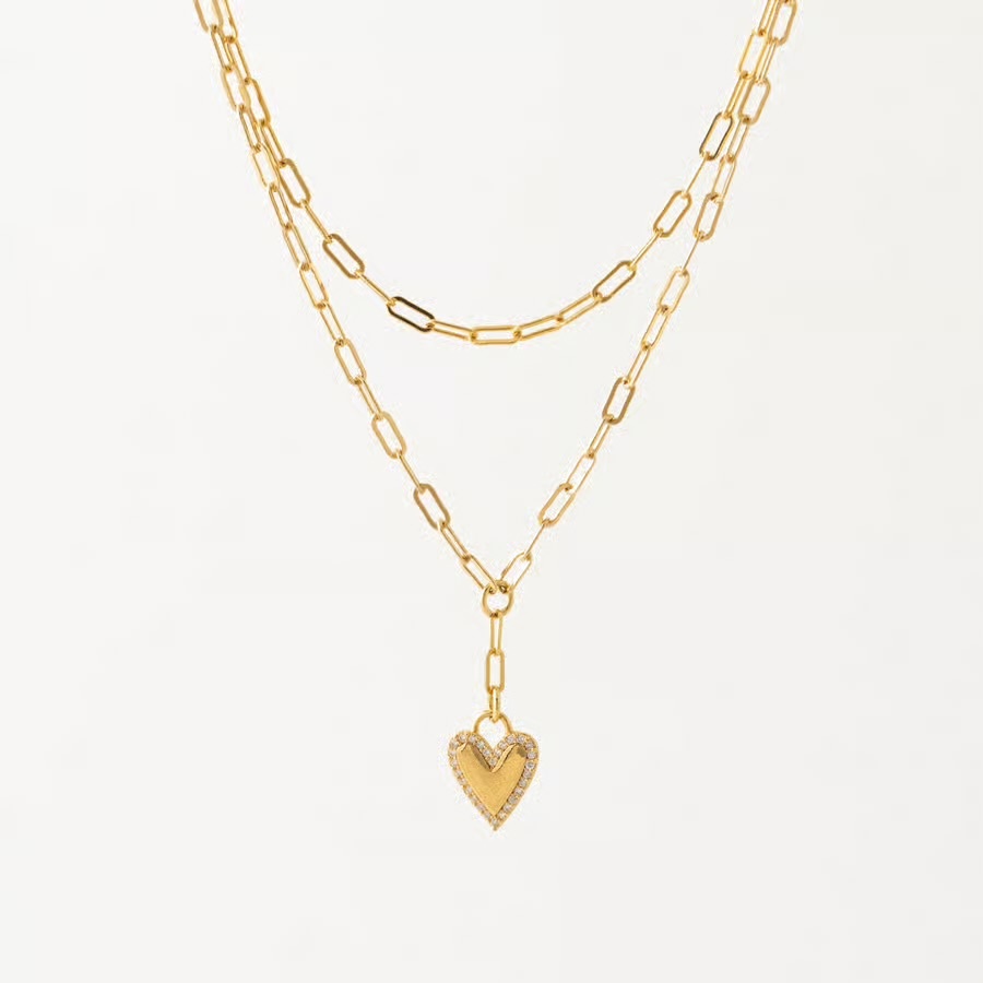 Lovers Tempo Verona Pave Heart Layered Necklace - Gold