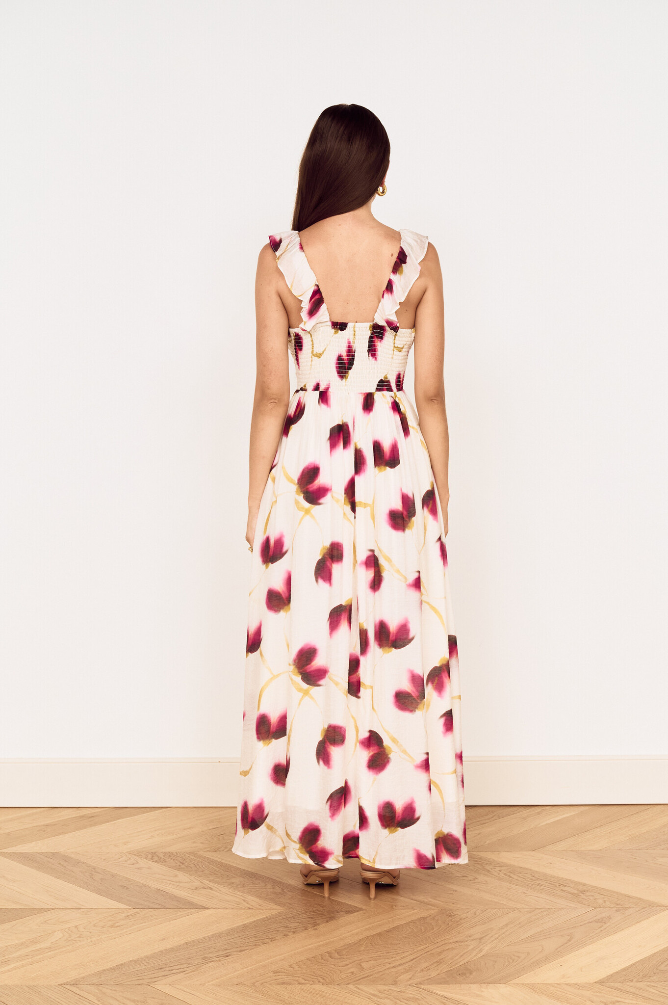 Mink Pink Emery Ruffled Bias Maxi Dress