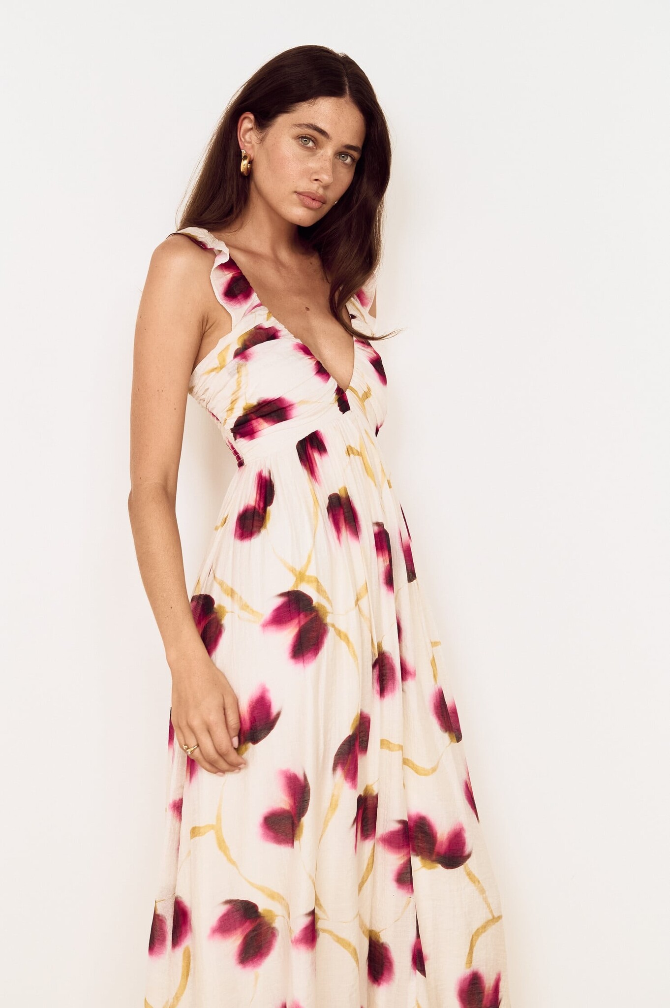 Mink Pink Emery Ruffled Bias Maxi Dress