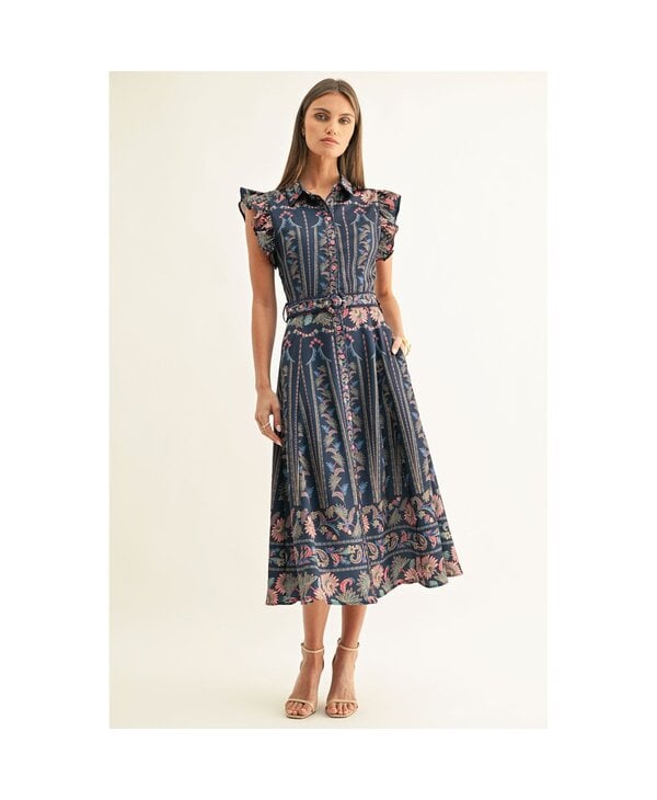 adelyn rae Karly Ruffled Sleeves Midi Dress