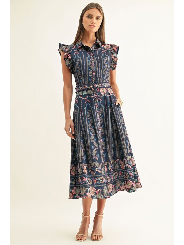 adelyn rae Karly Ruffled Sleeves Midi Dress