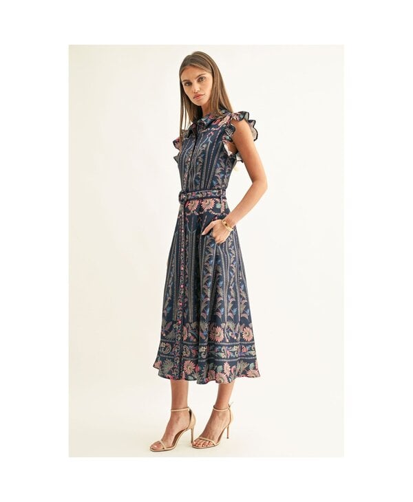 adelyn rae Karly Ruffled Sleeves Midi Dress