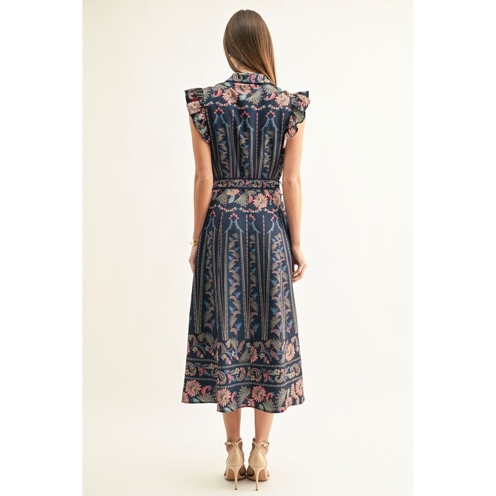 adelyn rae Karly Ruffled Sleeves Midi Dress